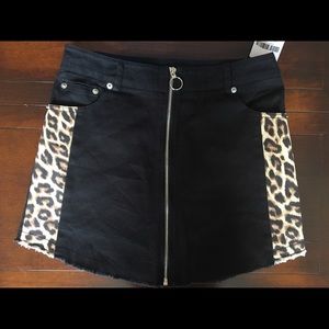Leopard-Panel Denim Skirt